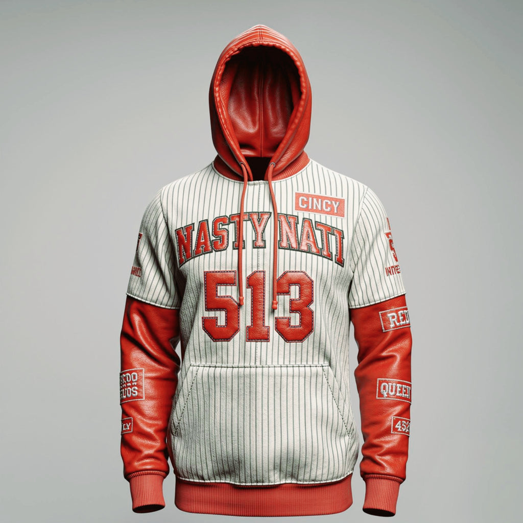 SWMT x ITG "Nasty Nati" 513 Red & White Premium Pinstripe Butter Soft Genuine Leather Hoodie