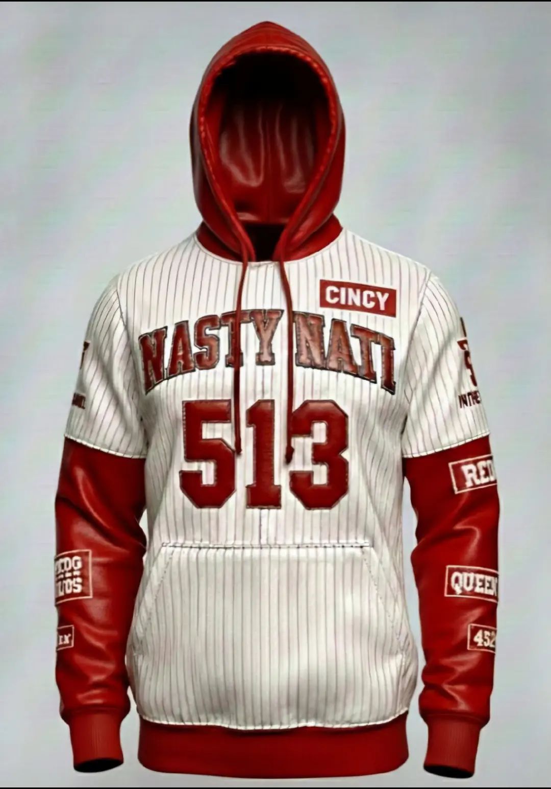 SWMT x ITG "Nasty Nati" 513 Red & White Premium Pinstripe Butter Soft Genuine Leather Hoodie