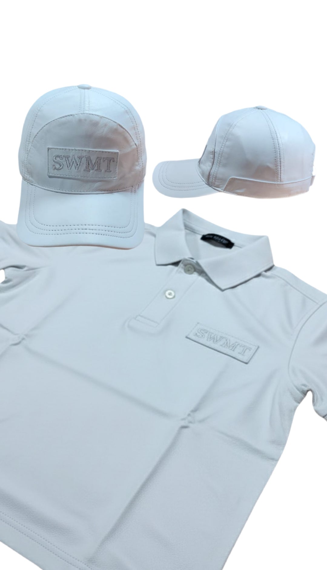 SWMT White Leather Polo Shirt & Hat Combination