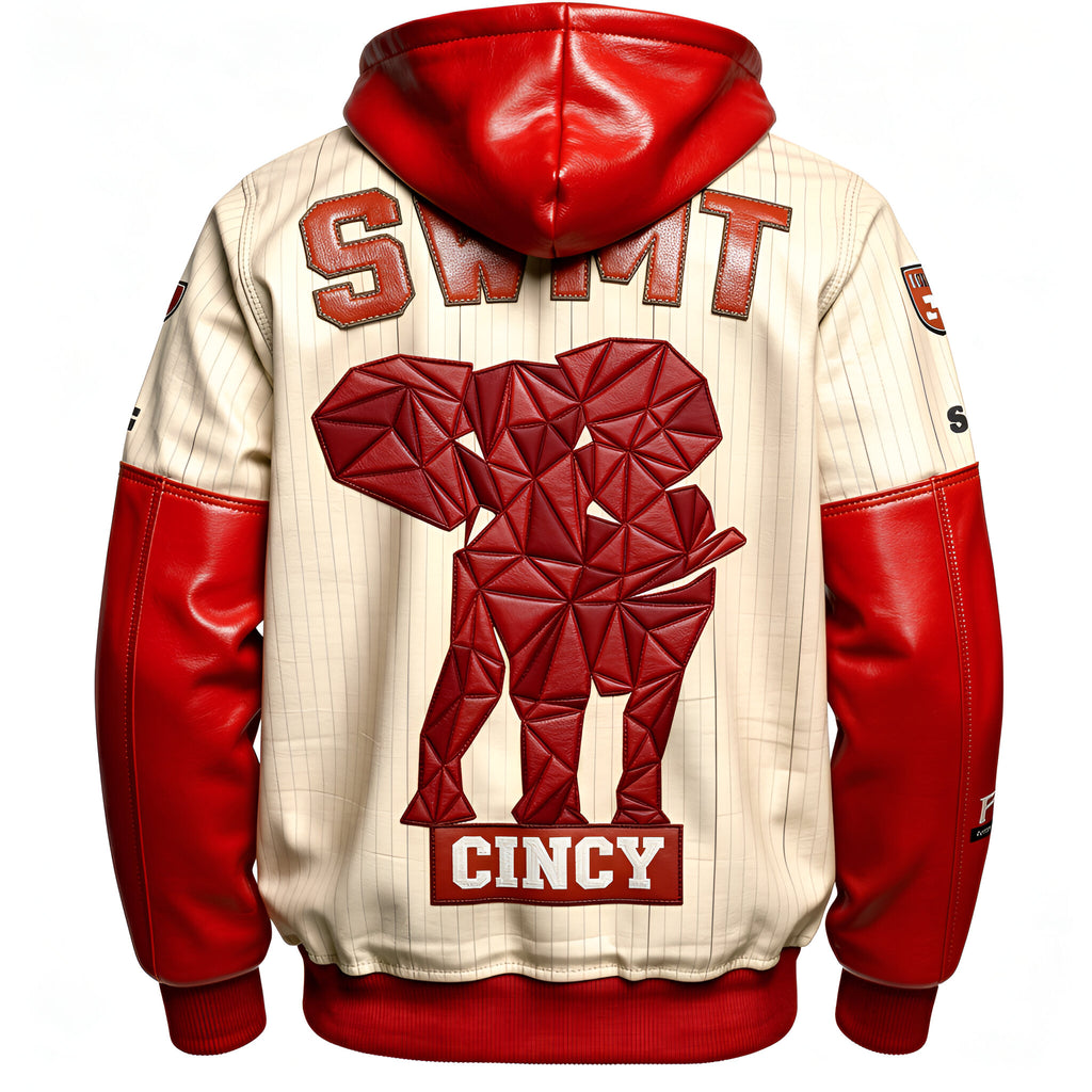 SWMT x ITG "Nasty Nati" 513 Red & White Premium Pinstripe Butter Soft Genuine Leather Hoodie