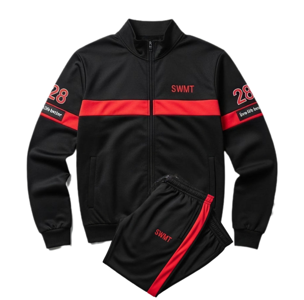 SWMT Live Life Better Tracksuit - Men's Black & Red Full-Zip Sweat Suit