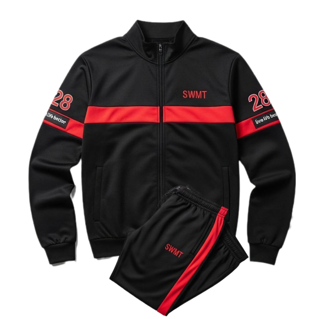 SWMT Live Life Better Tracksuit - Men's Black & Red Full-Zip Sweat Suit