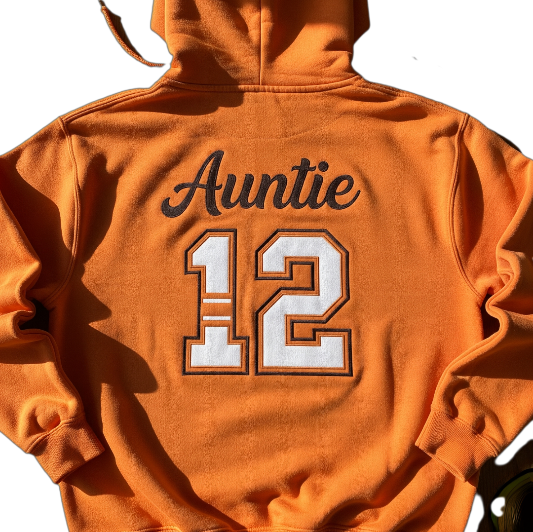 Custom Limited Edition "Auntie 12" Orange Fleece Sweatsuit- Personalized Family Fan Apparel