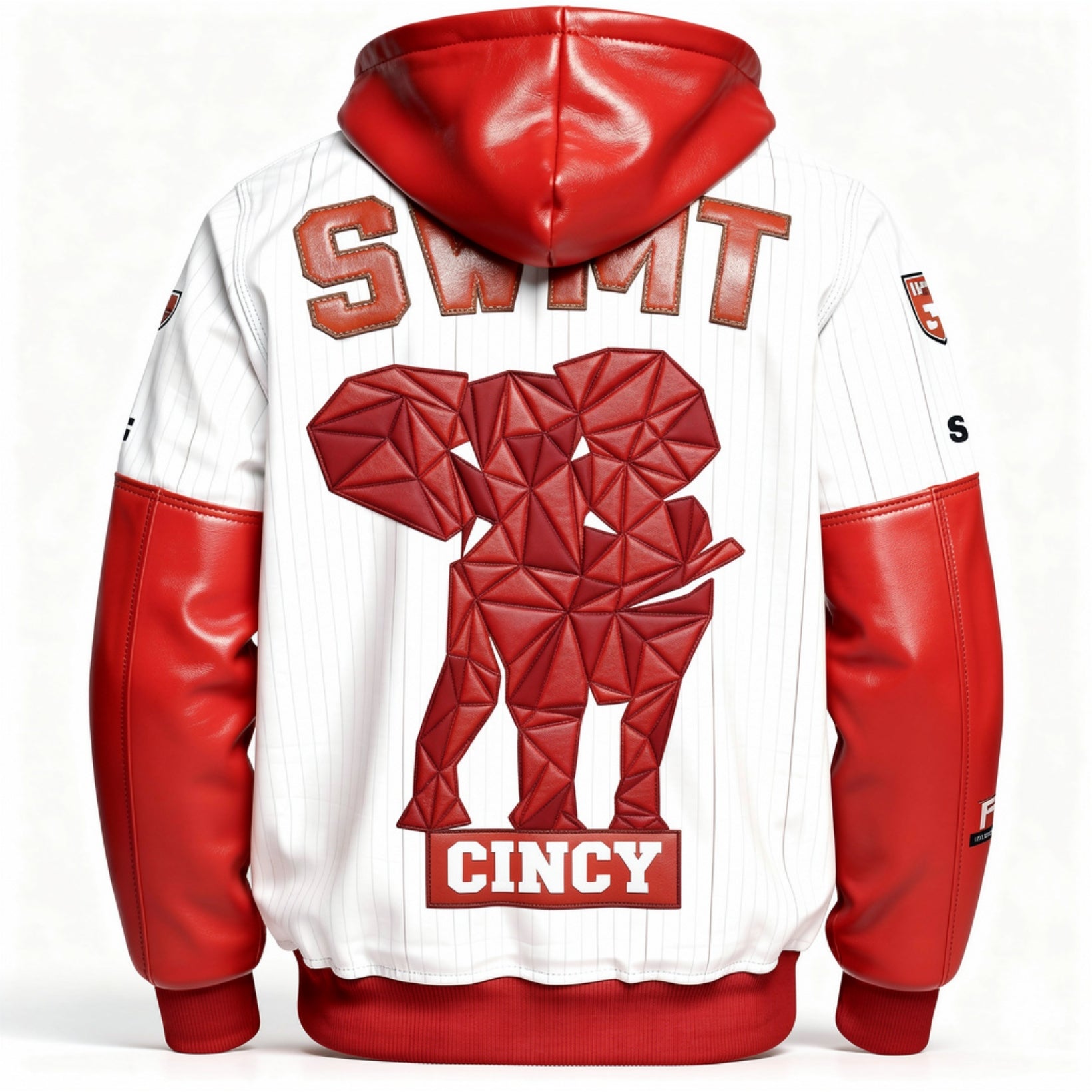 SWMT x ITG "Nasty Nati" 513 Red & White Premium Pinstripe Butter Soft Genuine Leather Hoodie
